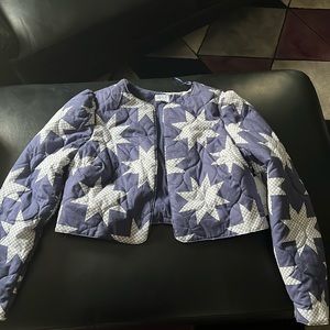 BLUE AND WHITE STAR CROPPED JACKET